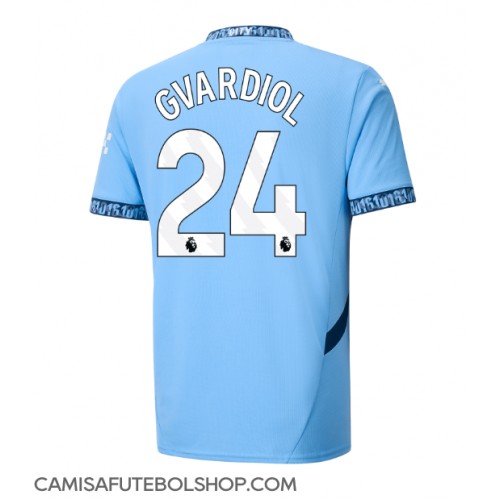 Camisa de time de futebol Manchester City Josko Gvardiol #24 Replicas 1º Equipamento 2024-25 Manga Curta